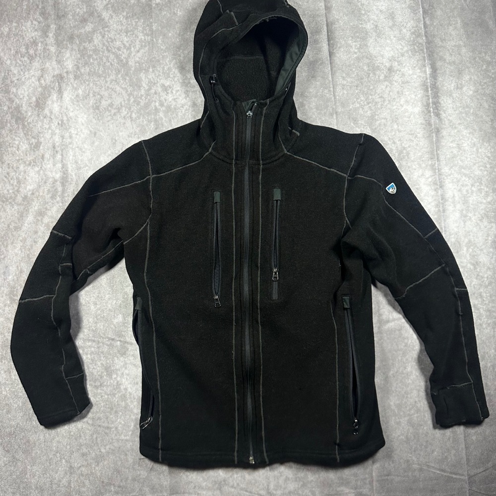 Kuhl Interceptr Fleece Hoodie Men M Black Full Zip Jacket Contrast Stitch Sporty